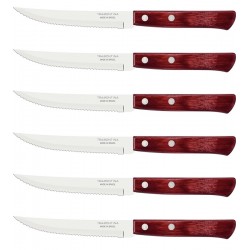 Jogo 6 Facas Churrasco Polywood aço Inox Tramontina Com Cabo De Madeira Vermelho   
